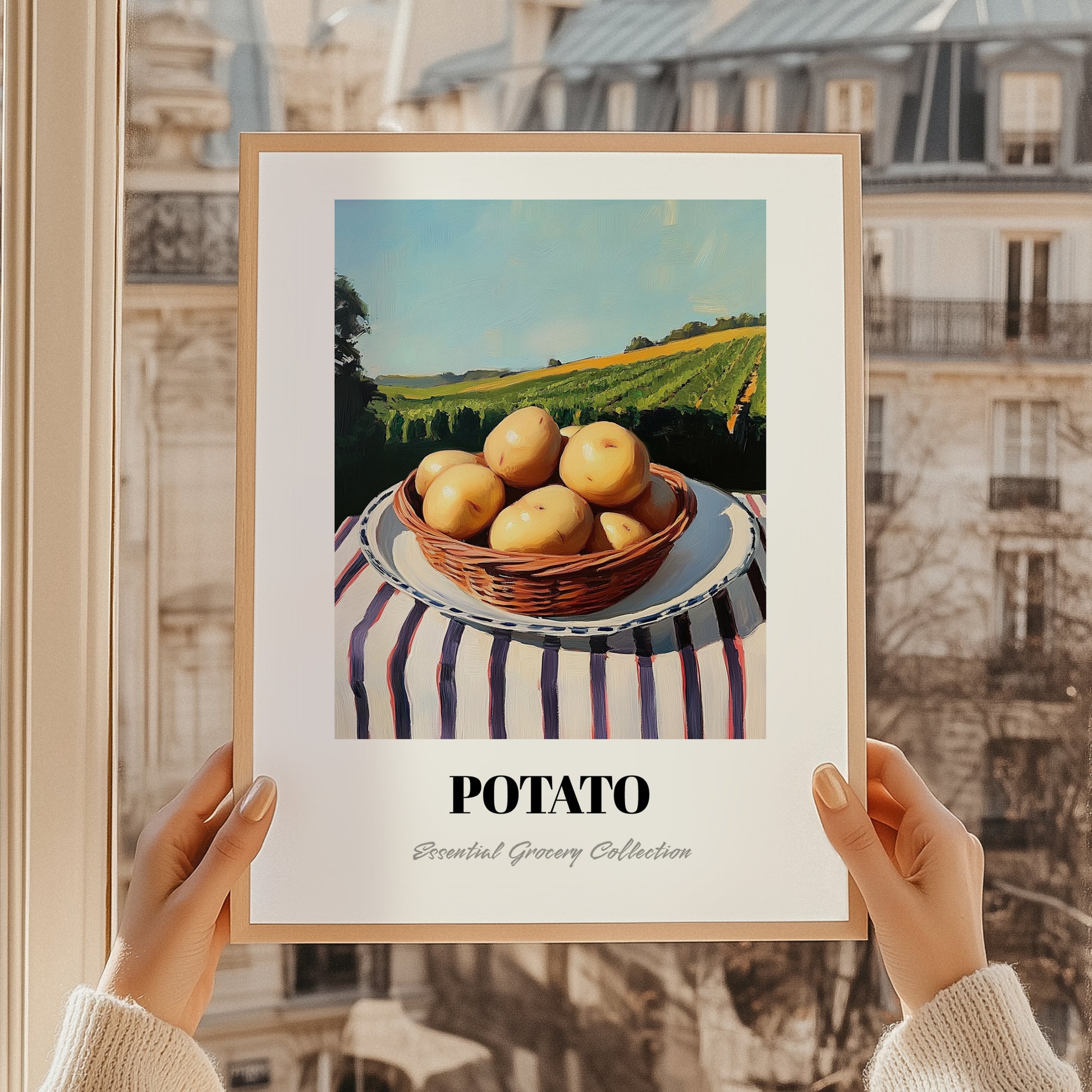 Potato – Green Valley Landscape, Vegetable Art, styled in a charming Paris street view
