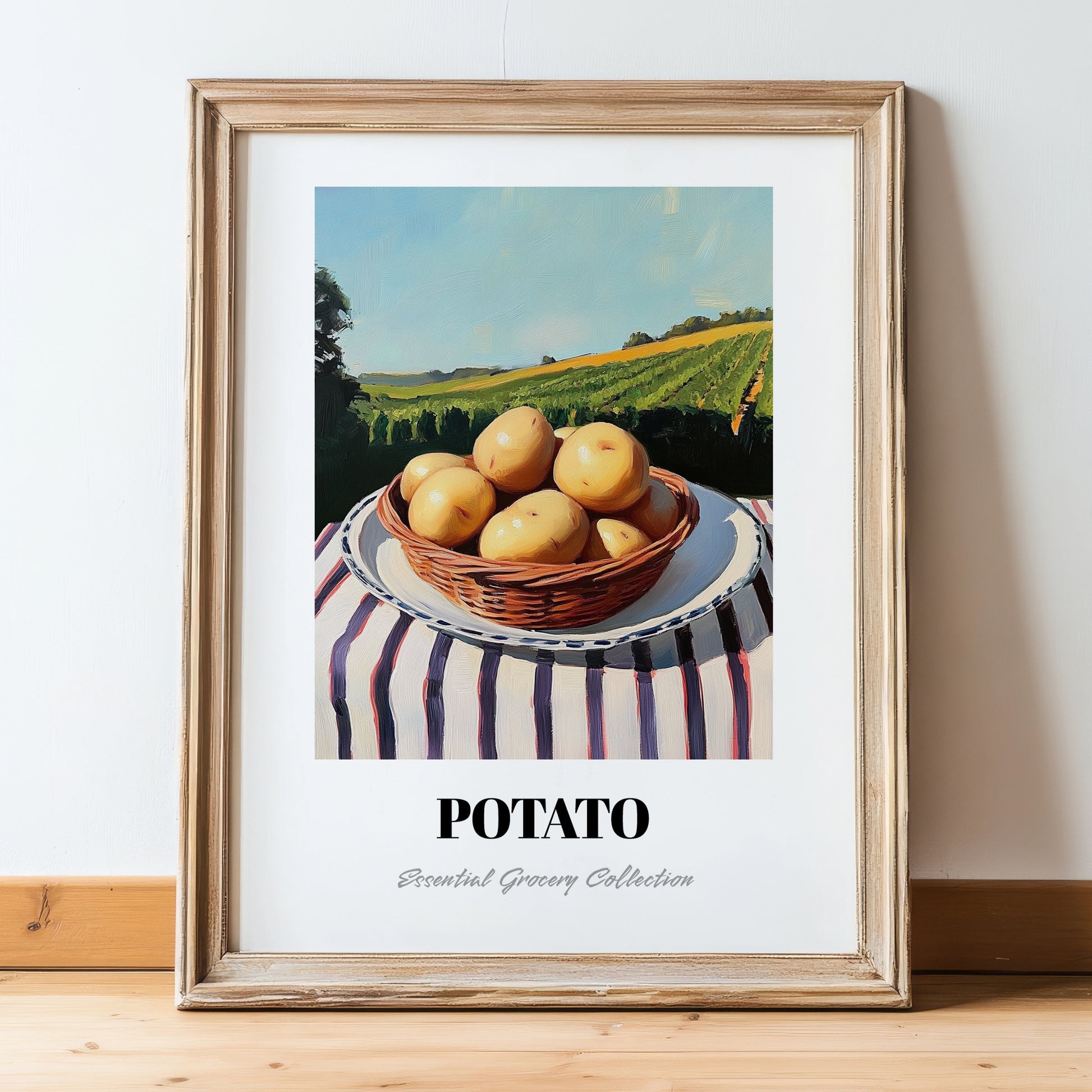 Potato – Green Valley Landscape, Vegetable Art, in wooden frame leaning on the floor