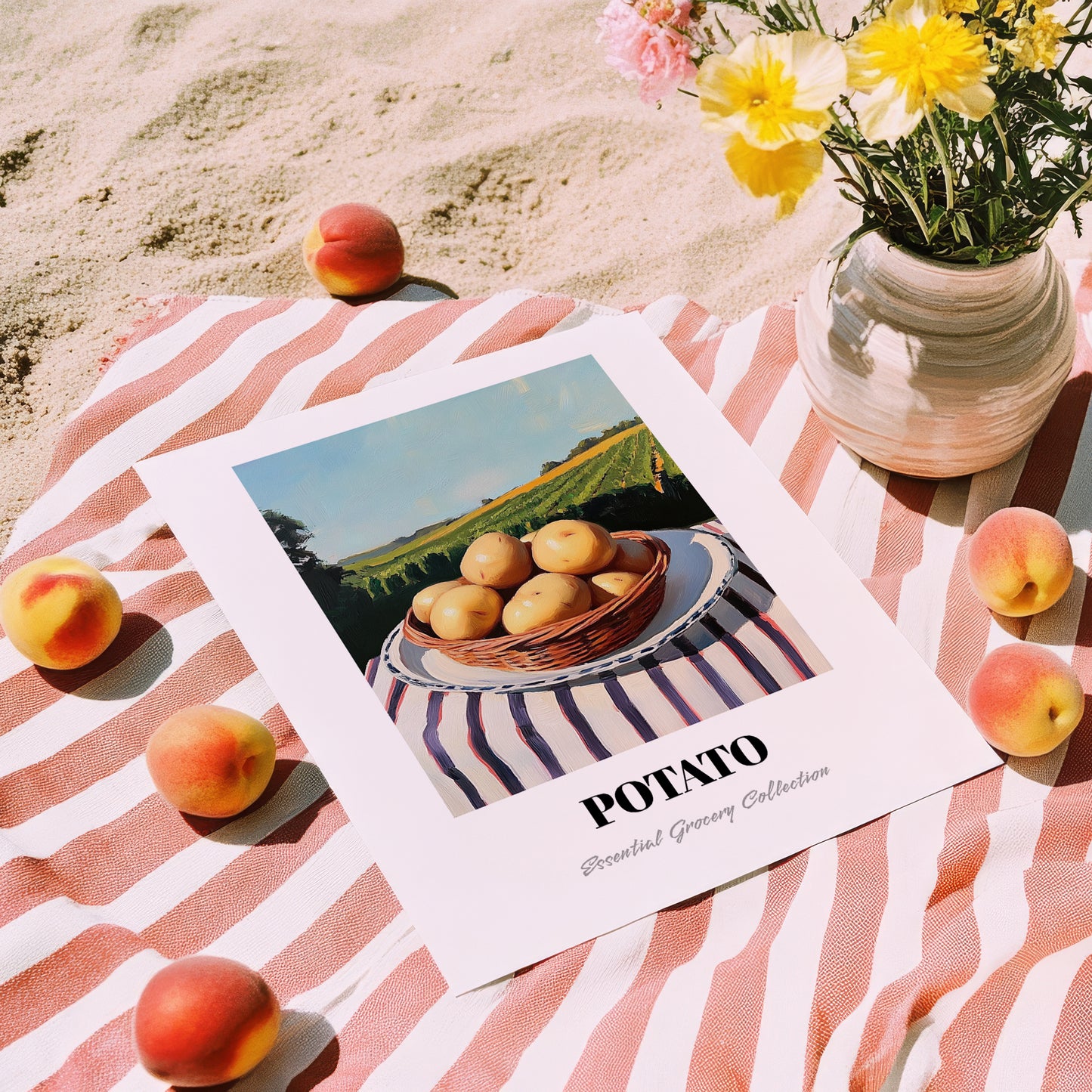 Potato – Green Valley Landscape, Vegetable Art, unframed on coastal sand