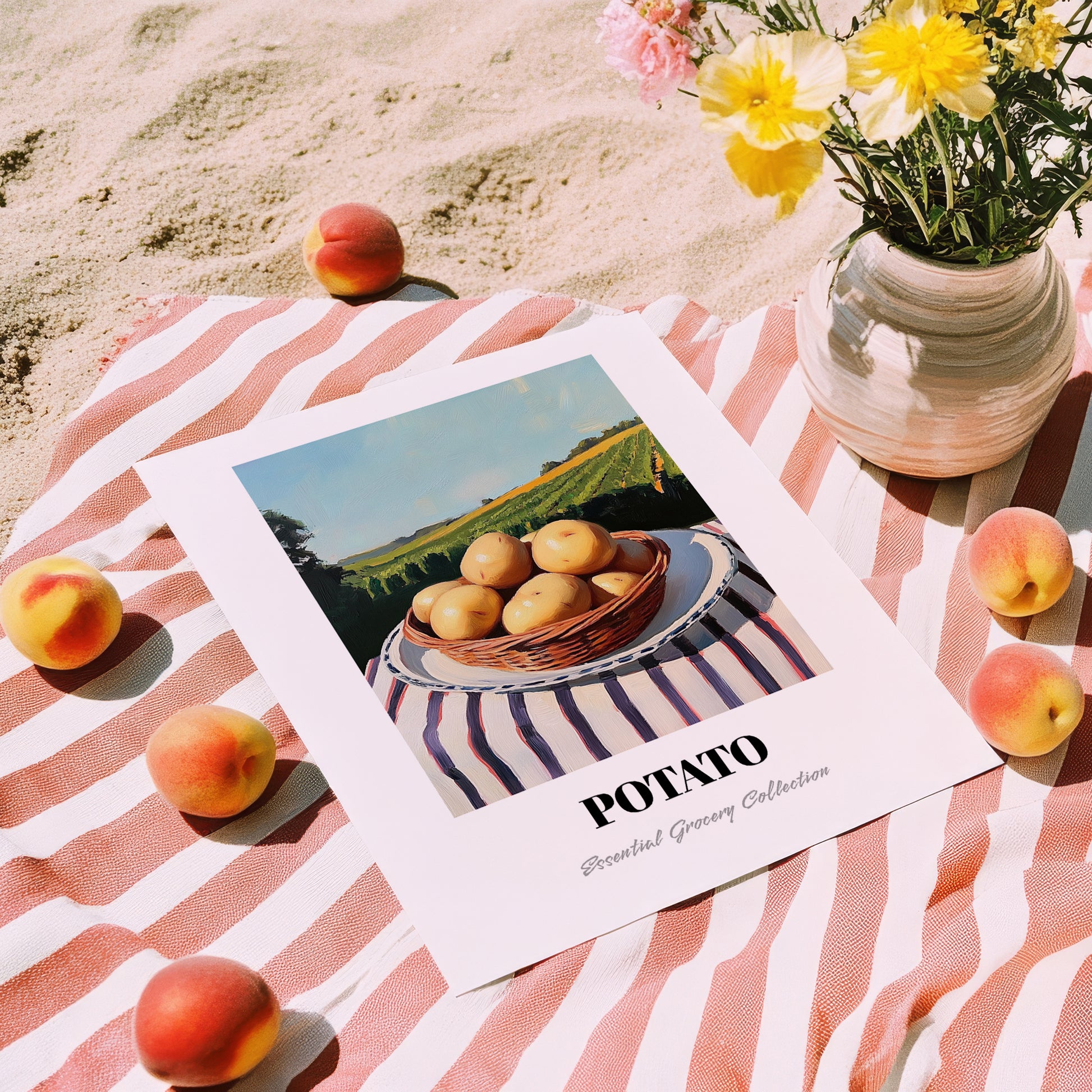 Potato – Green Valley Landscape, Vegetable Art, unframed on coastal sand