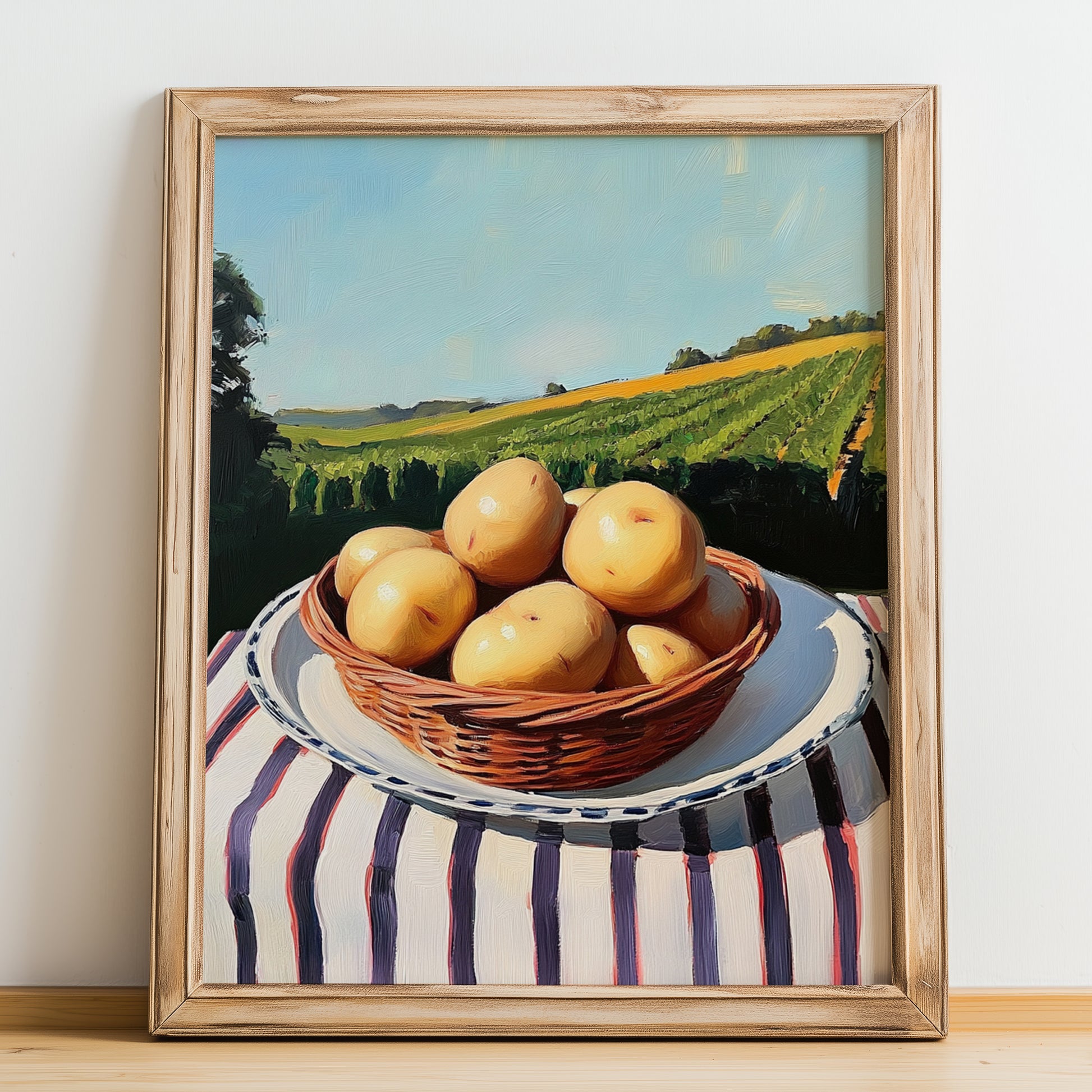 Potato – Green Valley Landscape, Vegetable Art, no-text version framed in wood