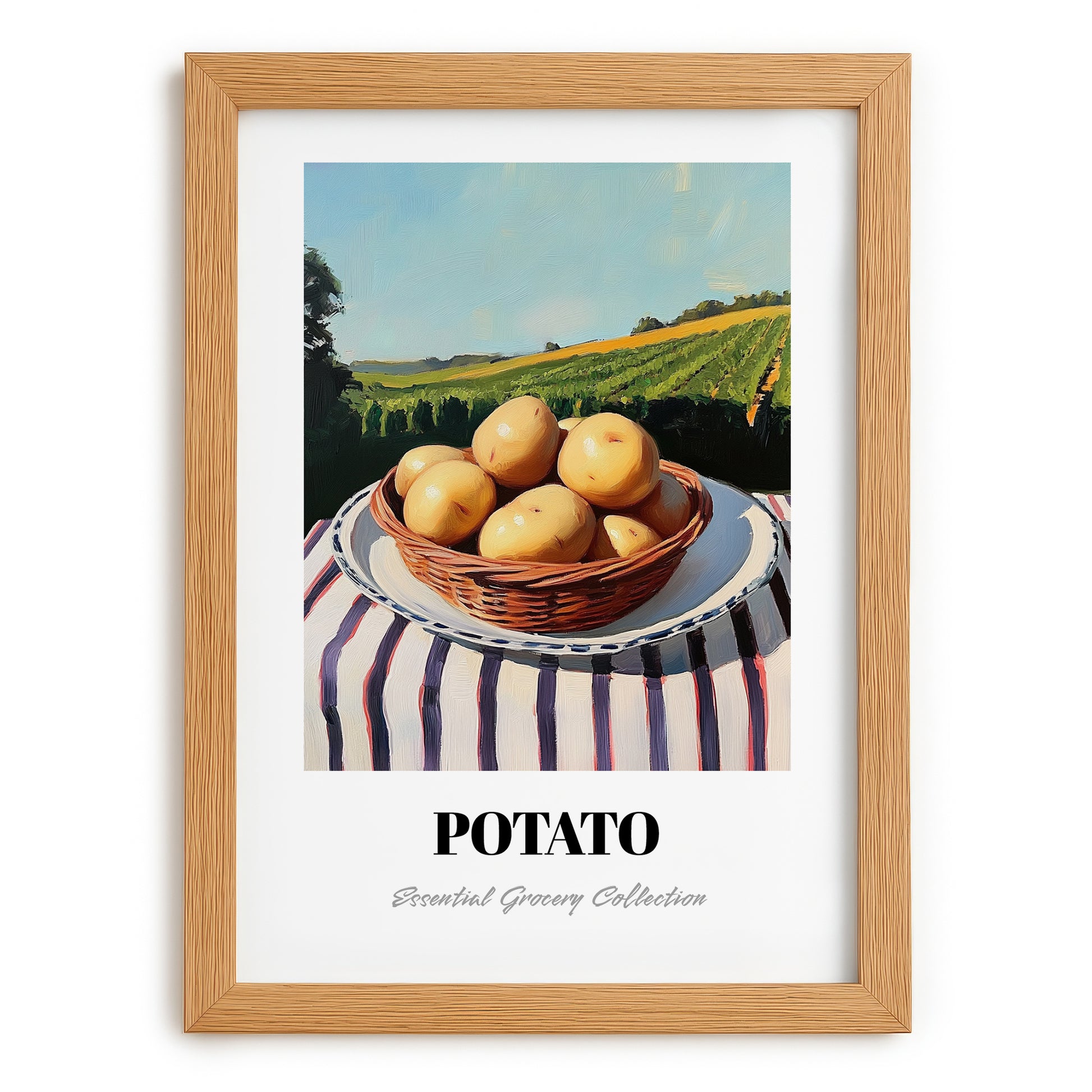 Potato – Green Valley Landscape, Vegetable Art, set in oak frame