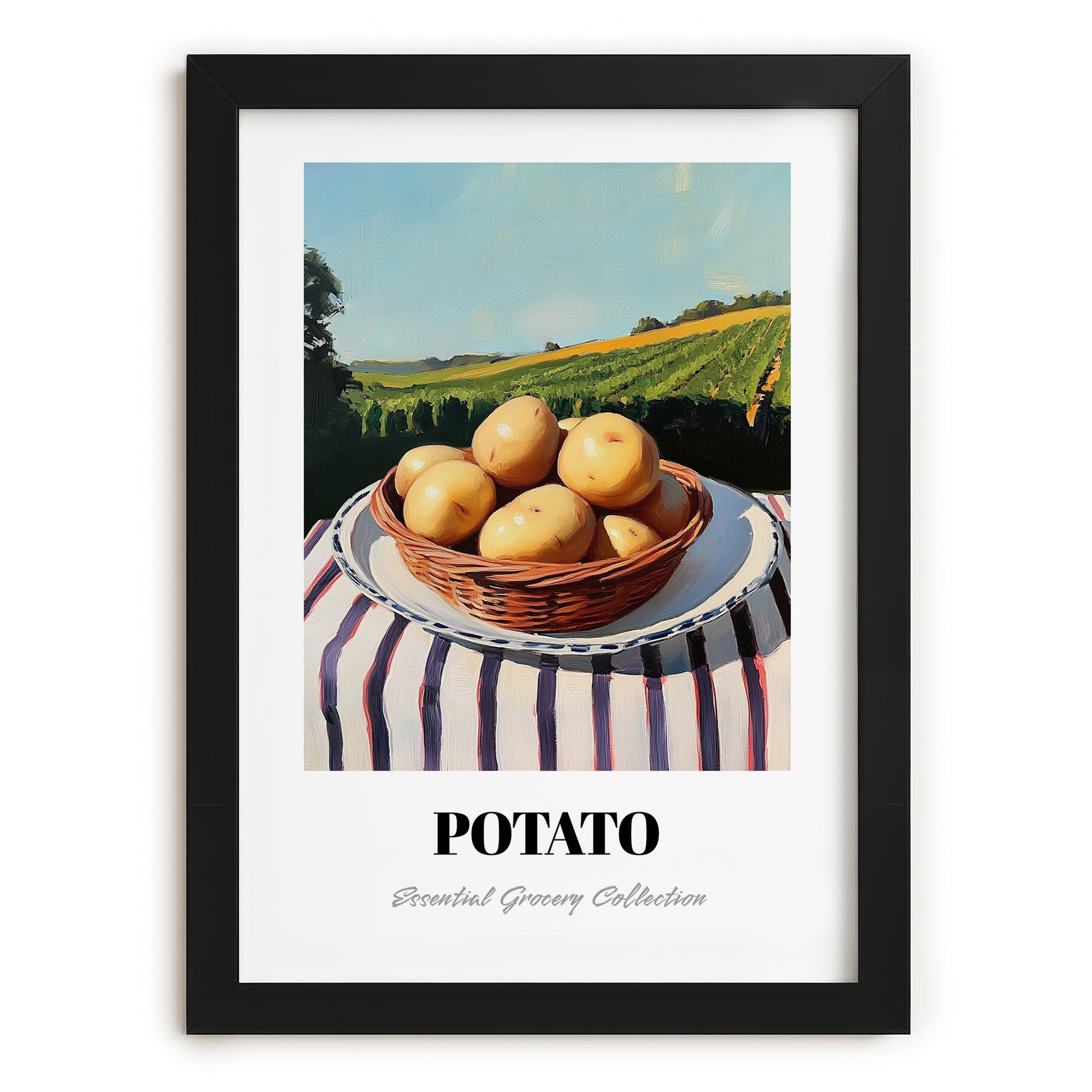 Potato – Green Valley Landscape, Vegetable Art, in sleek black frame