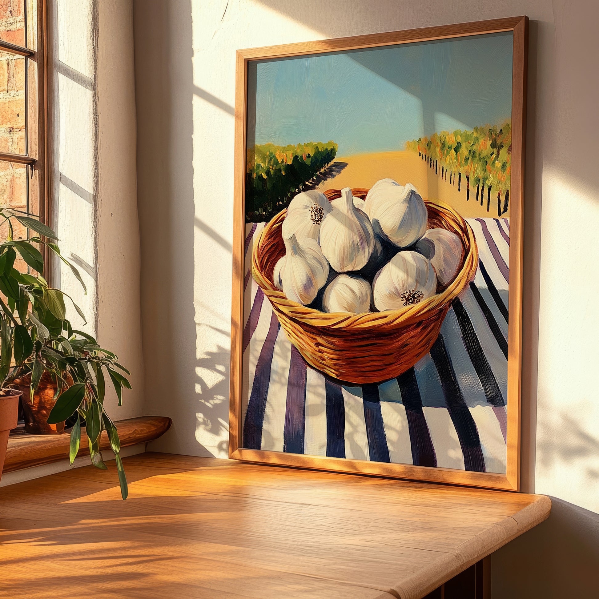 Garlic – Green Valley Landscape, Vegetable Poster, clean layout with no caption
