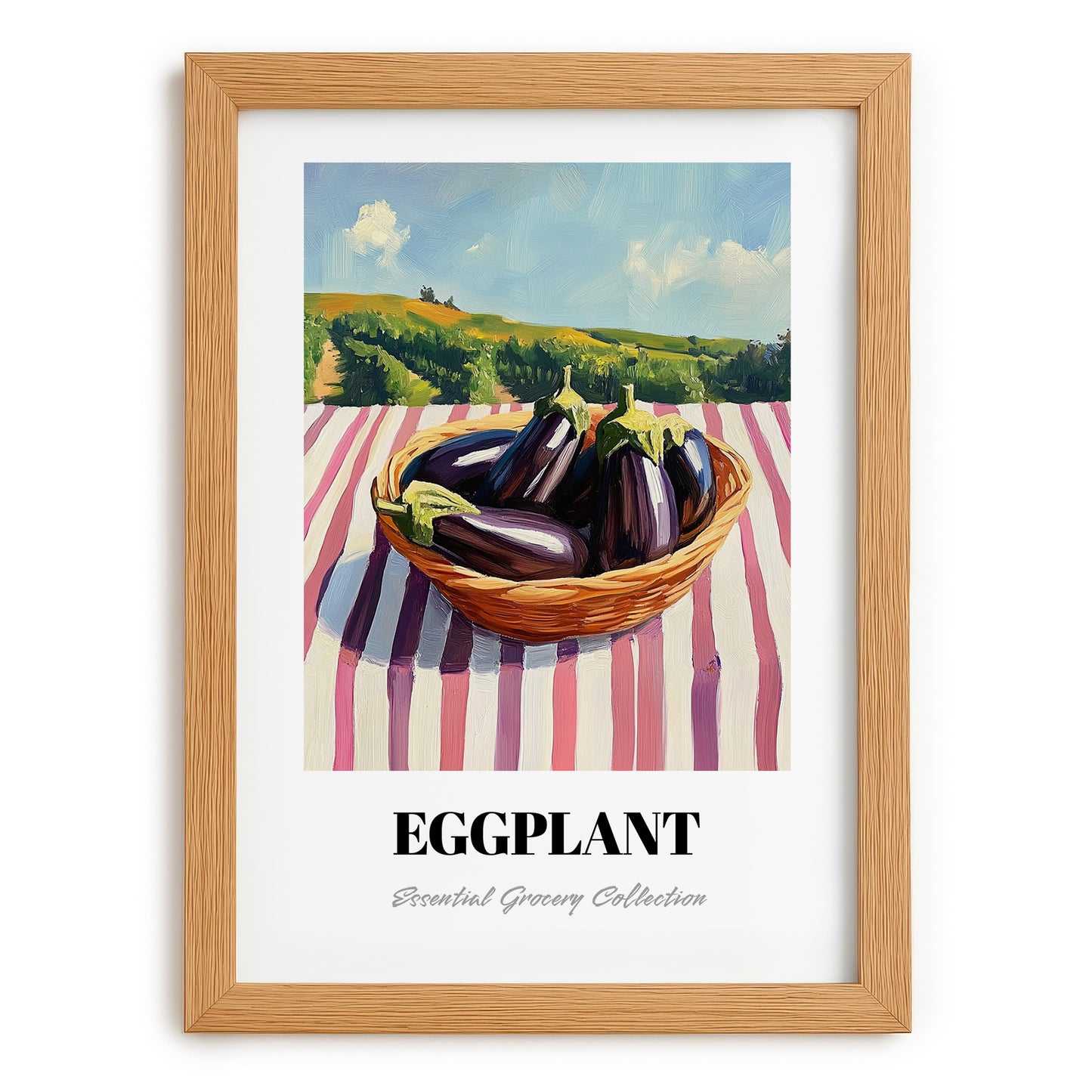 Eggplant – Valley Café Scene, Vegetable Still Life, set in oak frame