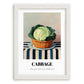 Cabbage – on Striped Tablecloth, Vegetable Poster, placed in minimal white frame