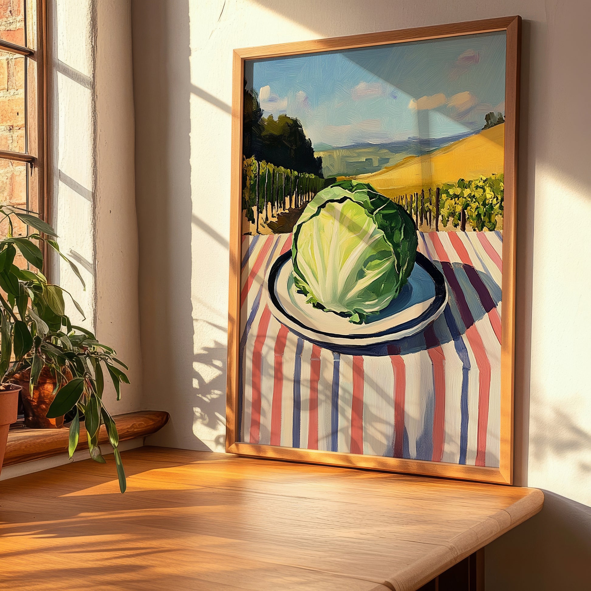 Cabbage – Valley Café Scene, Vegetable Still Life, clean layout with no caption
