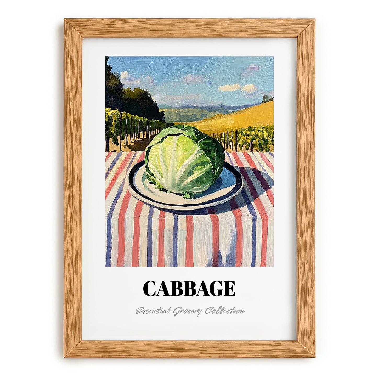 Cabbage – Valley Café Scene, Vegetable Still Life, set in oak frame