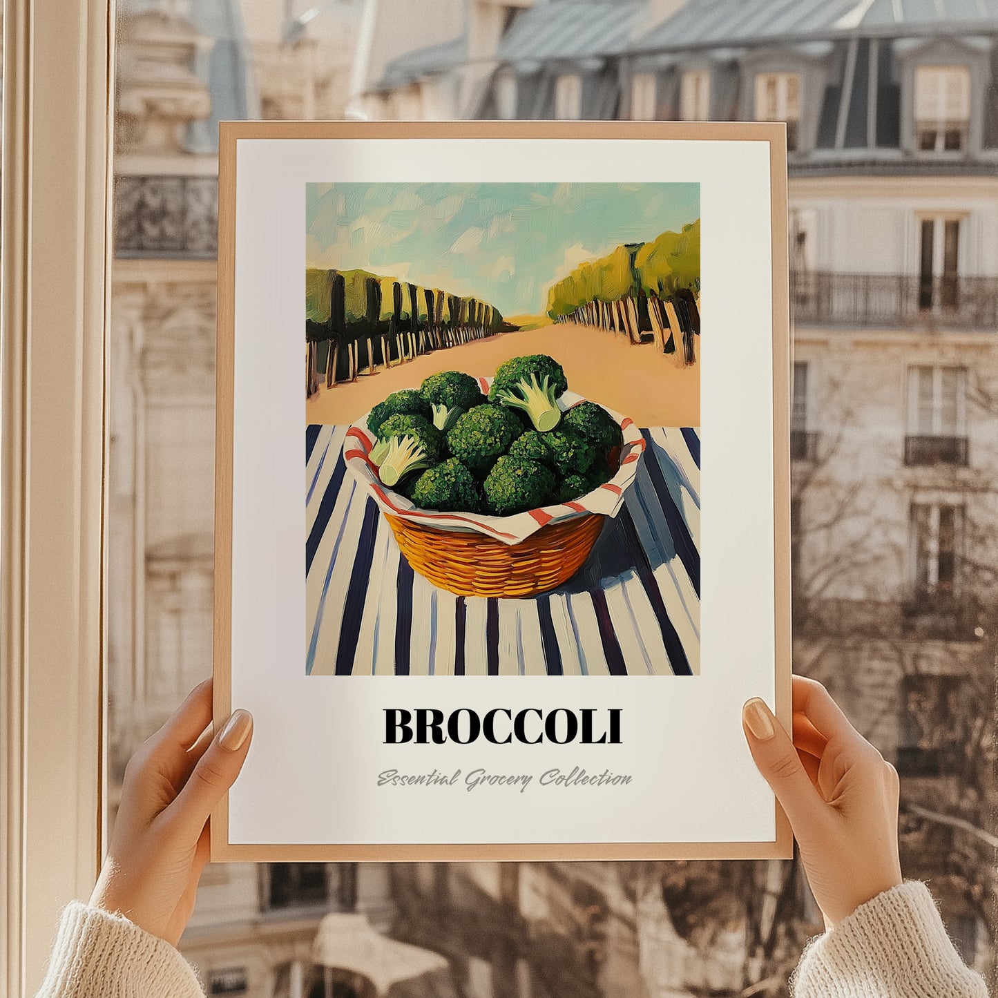 Broccoli – Valley Café Scene, Vegetable Wall Decor, styled in a charming Paris street view