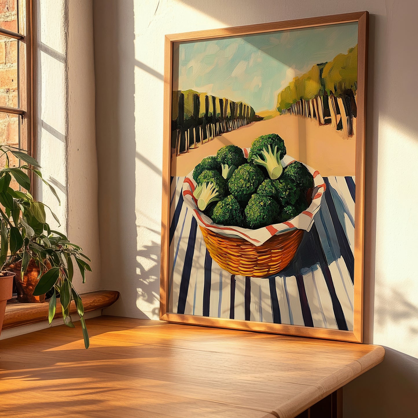 Broccoli – Valley Café Scene, Vegetable Wall Decor, clean layout with no caption