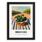 Broccoli – Valley Café Scene, Vegetable Wall Decor, in sleek black frame