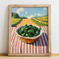 Spinach – Green Valley Landscape, Vegetable Print, no-text version framed in wood