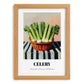 Celery – on Striped Tablecloth, Vegetable Wall Decor, set in oak frame