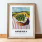Asparagus – Valley Café Scene, Vegetable Wall Decor, in wooden frame leaning on the floor