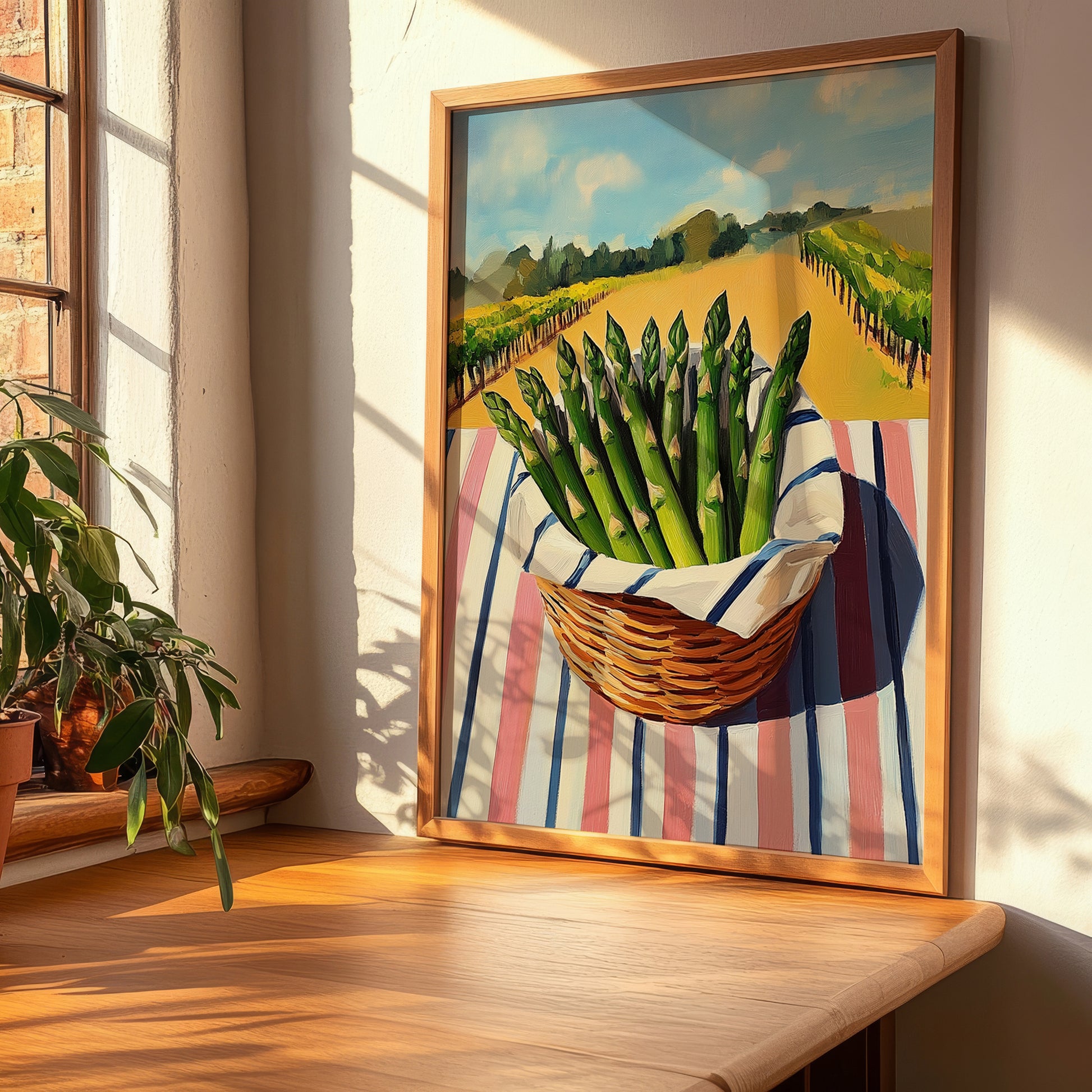Asparagus – Valley Café Scene, Vegetable Wall Decor, clean layout with no caption
