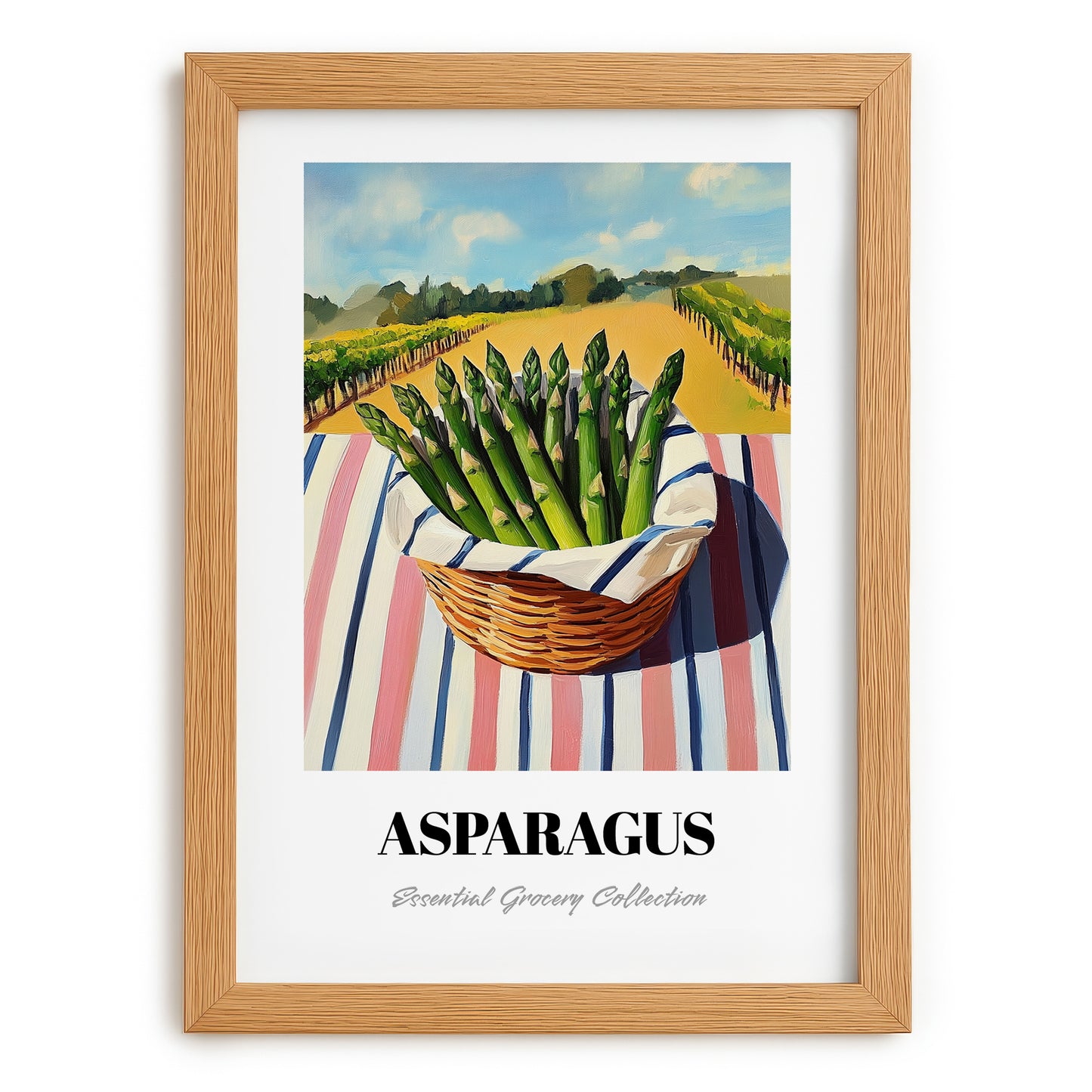 Asparagus – Valley Café Scene, Vegetable Wall Decor, set in oak frame