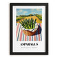 Asparagus – Valley Café Scene, Vegetable Wall Decor, in sleek black frame