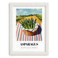 Asparagus – Valley Café Scene, Vegetable Wall Decor, placed in minimal white frame