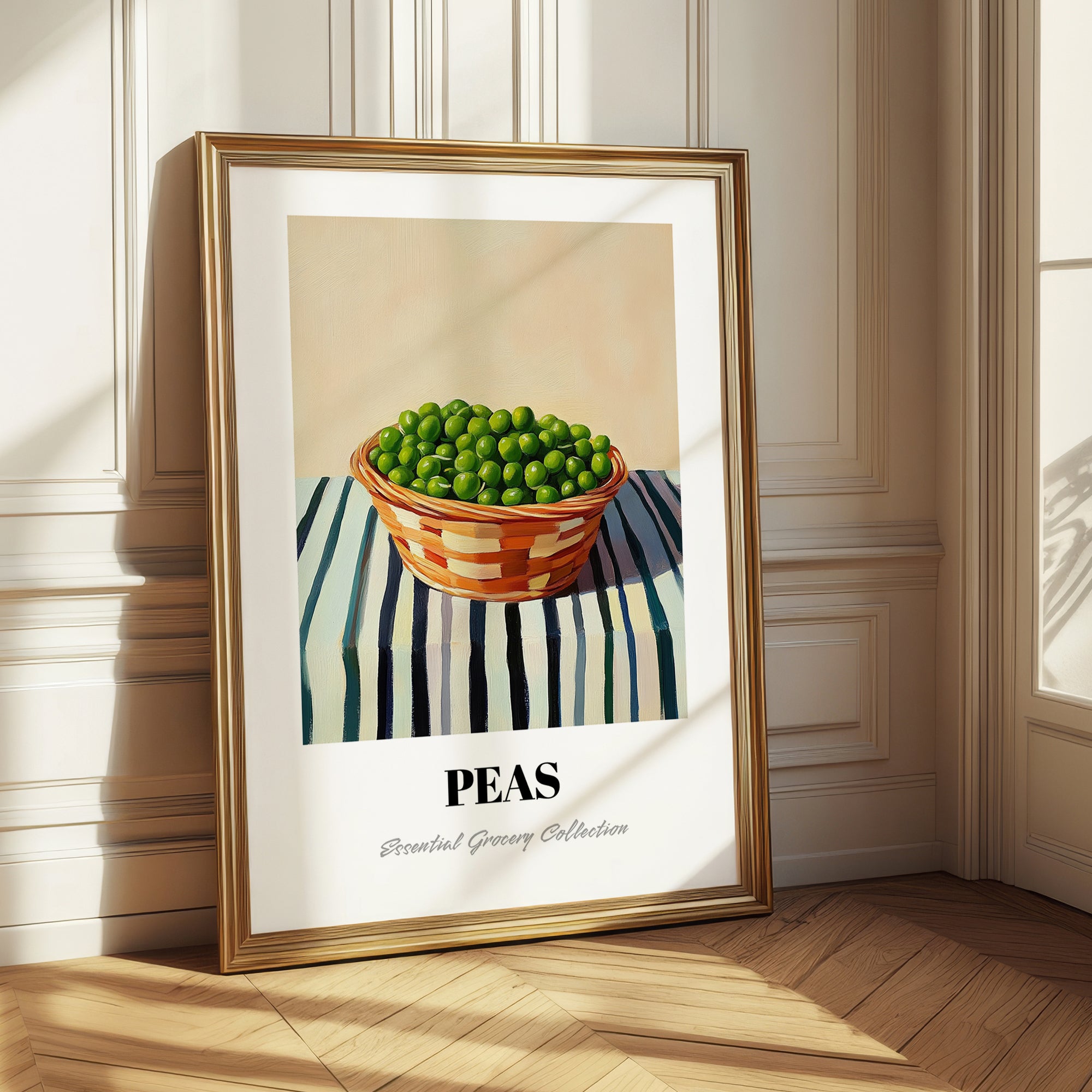 Peas – on Striped Tablecloth, Vegetable Wall Print