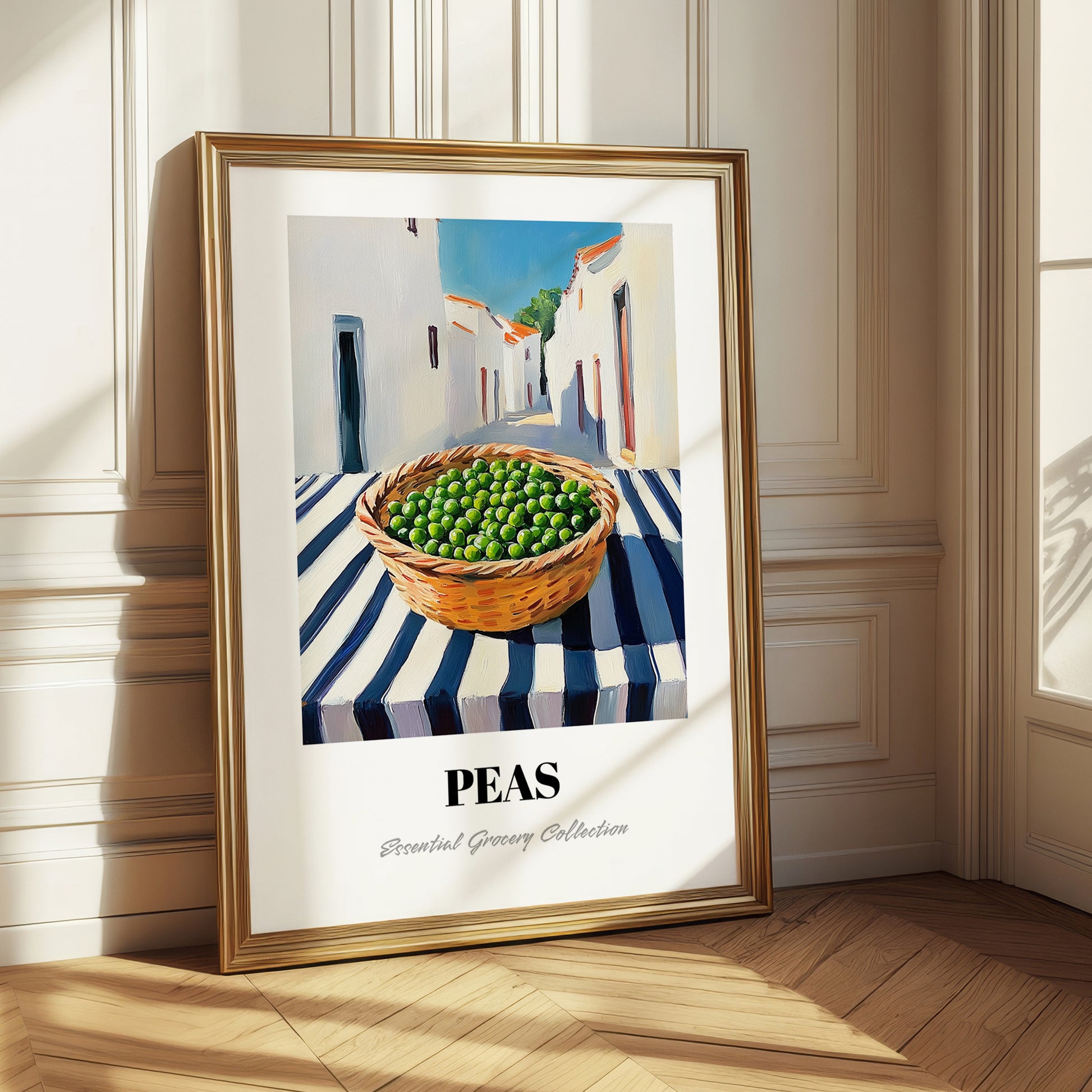 Peas – White village Outdoor Café Scene, Vegetable Print
