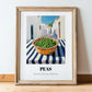 Peas – White village Outdoor Café Scene, Vegetable Print, in wooden frame leaning on the floor
