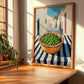 Peas – White village Outdoor Café Scene, Vegetable Print, clean layout with no caption