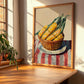 Corn – on Striped Tablecloth, Vegetable Wall Painting, clean layout with no caption