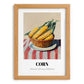 Corn – on Striped Tablecloth, Vegetable Wall Painting, set in oak frame