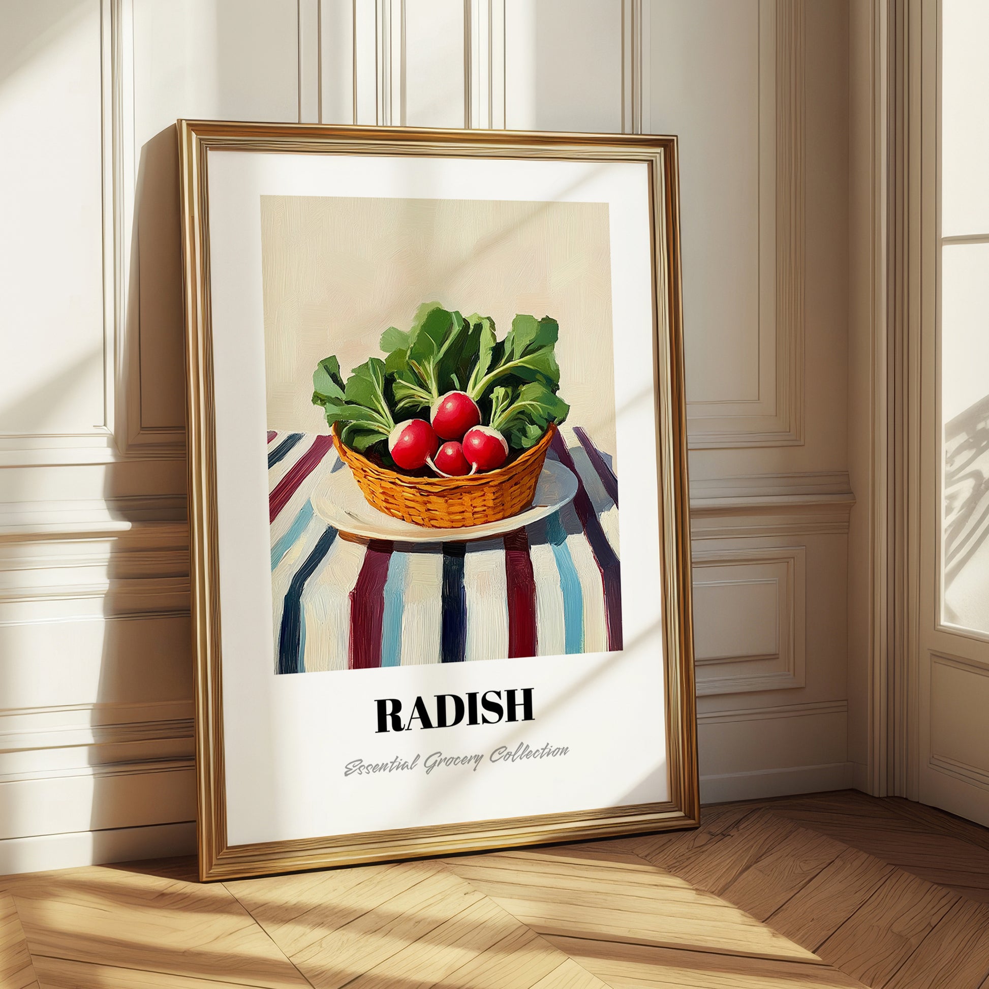 Radish – on Striped Tablecloth, Vegetable Wall Decor