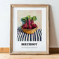 Beetroot – on Striped Tablecloth, Vegetable Poster, in wooden frame leaning on the floor