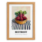 Beetroot – on Striped Tablecloth, Vegetable Poster, set in oak frame