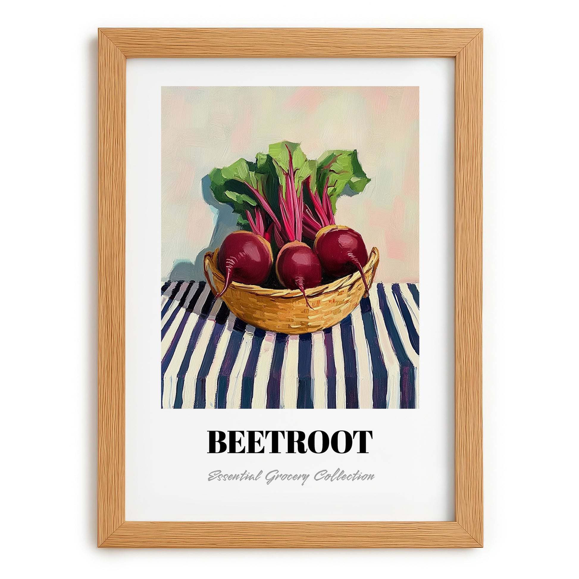 Beetroot – on Striped Tablecloth, Vegetable Poster, set in oak frame