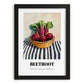 Beetroot – on Striped Tablecloth, Vegetable Poster, in sleek black frame