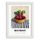 Beetroot – on Striped Tablecloth, Vegetable Poster, placed in minimal white frame
