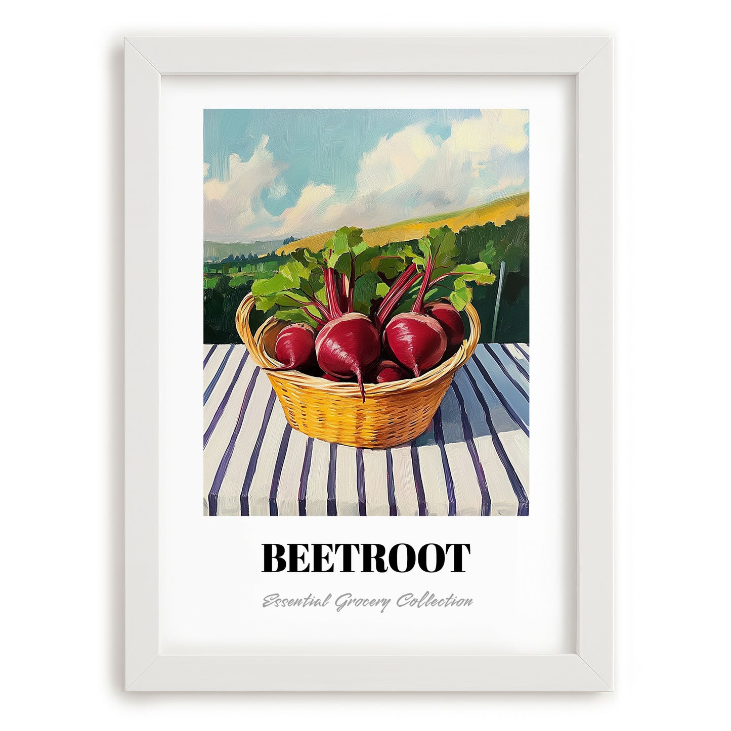 Beetroot – Valley Café Scene, Vegetable Still Life, placed in minimal white frame