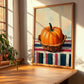 Pumpkin – on Striped Tablecloth, Vegetable Print, clean layout with no caption