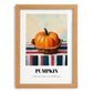Pumpkin – on Striped Tablecloth, Vegetable Print, set in oak frame