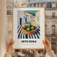 Artichoke – White village Urban Café Scene, Vegetable Print, styled in a charming Paris street view