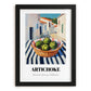 Artichoke – White village Urban Café Scene, Vegetable Print, in sleek black frame
