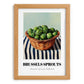 Brussels Sprouts – on Striped Tablecloth, Vegetable Poster, set in oak frame