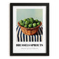 Brussels Sprouts – on Striped Tablecloth, Vegetable Poster, in sleek black frame