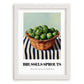 Brussels Sprouts – on Striped Tablecloth, Vegetable Poster, placed in minimal white frame