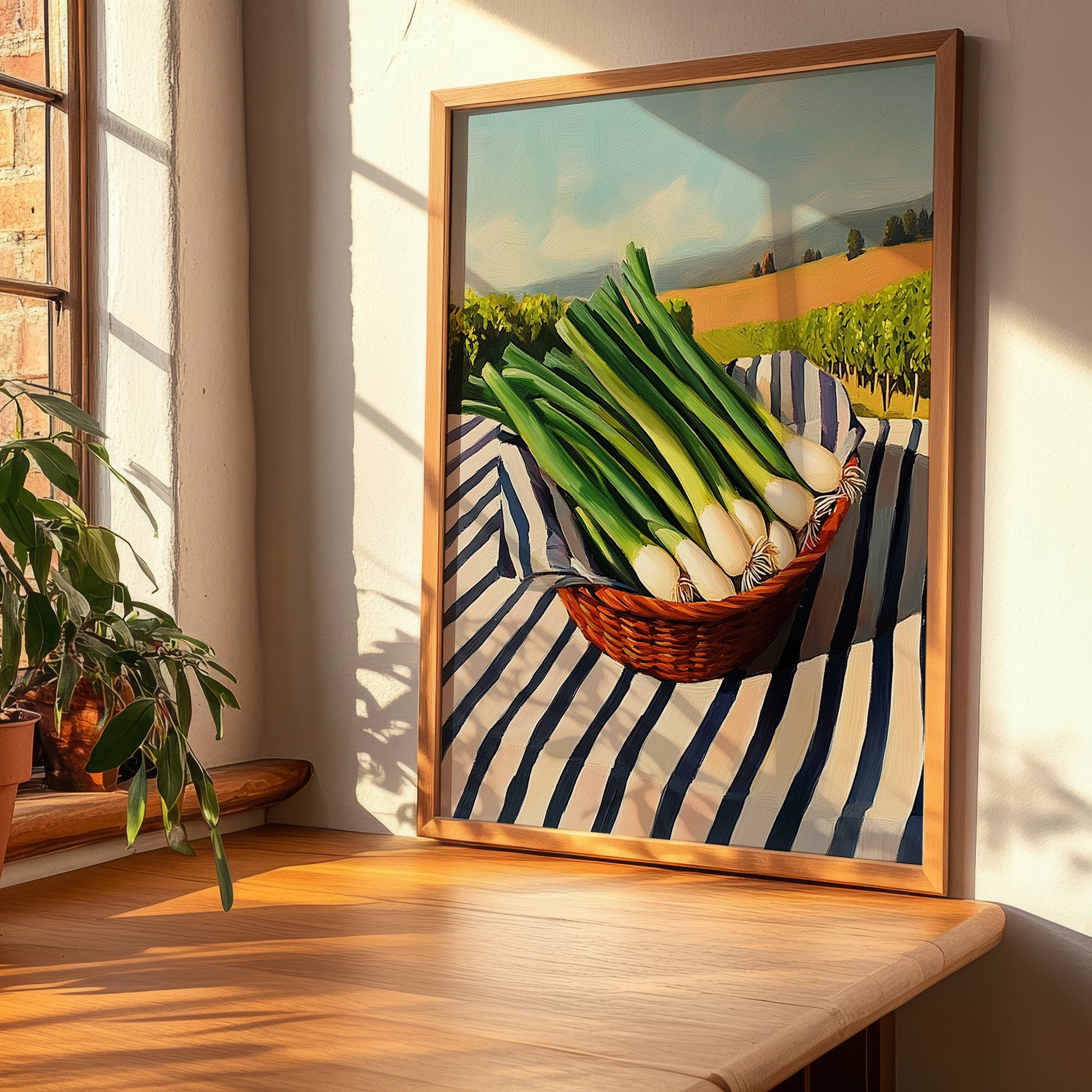 Scallions – Valley Café Scene, Vegetable Still Life, clean layout with no caption