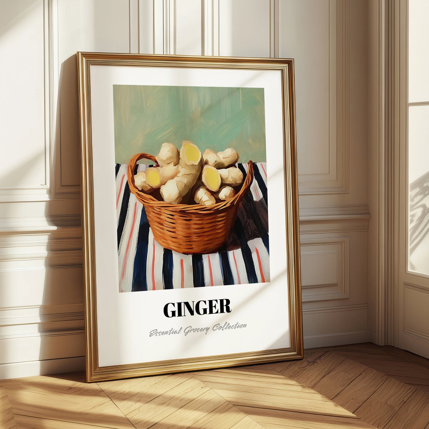Ginger – on Striped Tablecloth, Vegetable Wall Illustration