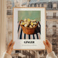 Ginger – on Striped Tablecloth, Vegetable Wall Illustration, styled in a charming Paris street view