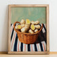 Ginger – on Striped Tablecloth, Vegetable Wall Illustration, no-text version framed in wood