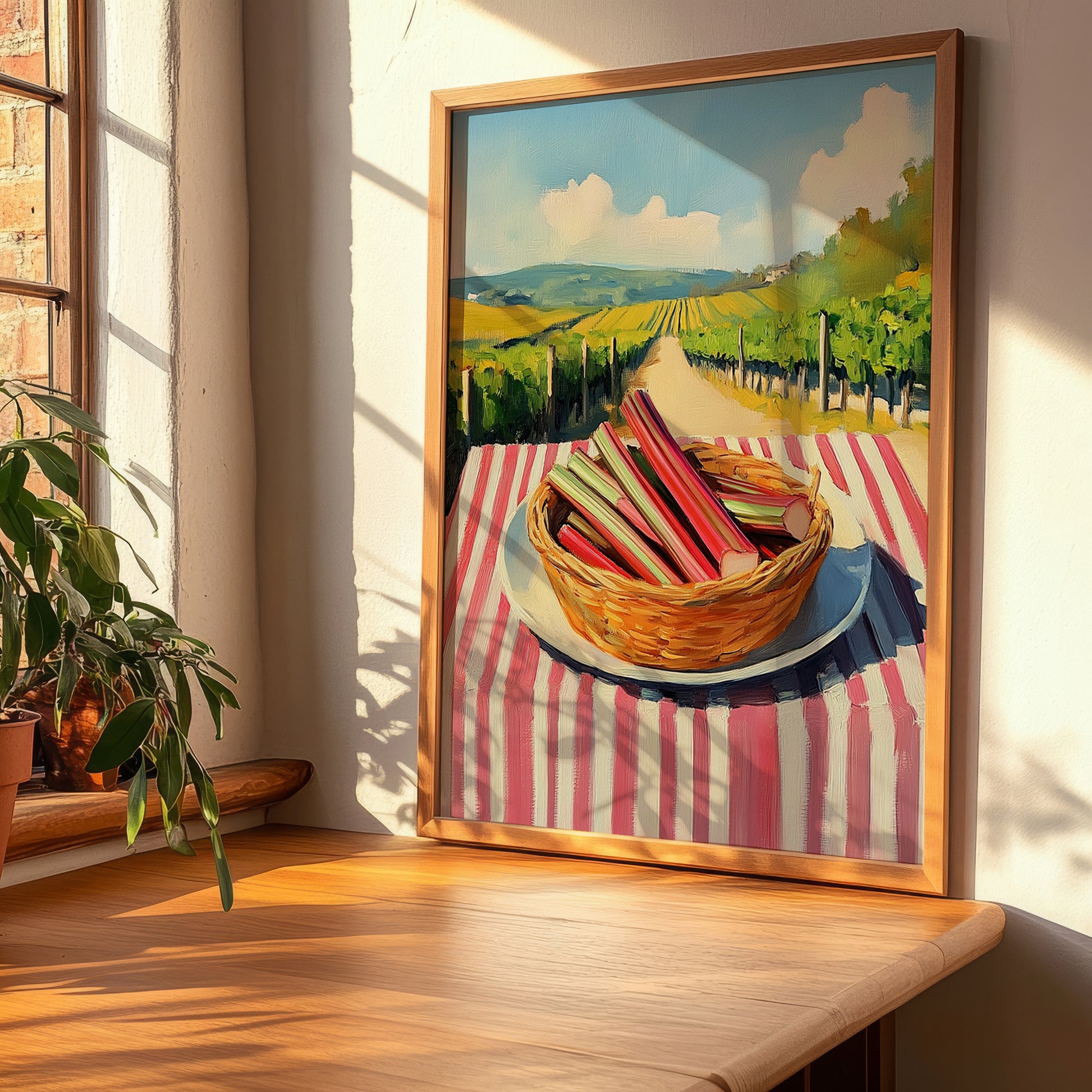 Rhubarb – Valley Café Scene, Vegetable Print, clean layout with no caption