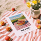 Rhubarb – Valley Café Scene, Vegetable Print, unframed on coastal sand