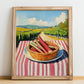 Rhubarb – Valley Café Scene, Vegetable Print, no-text version framed in wood