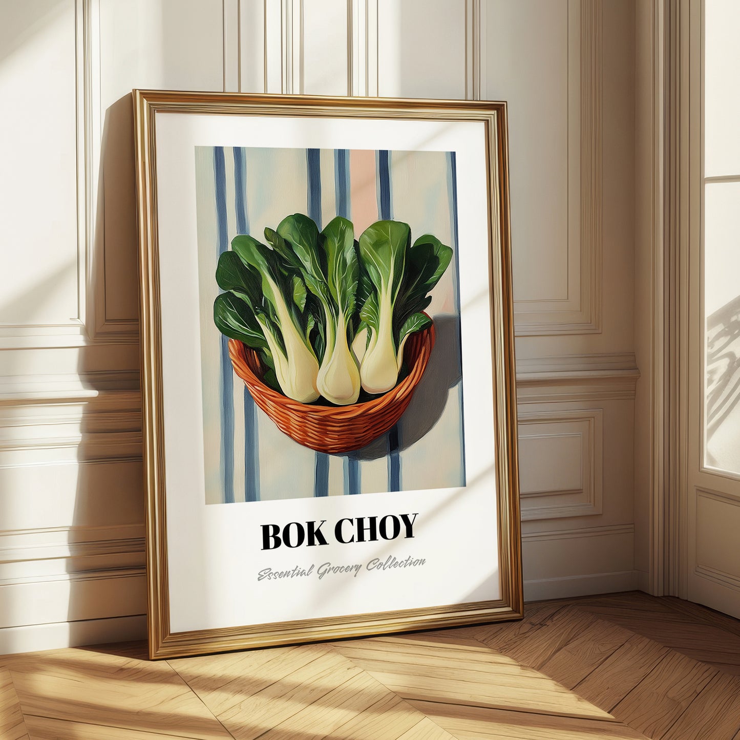 Bok Choy – on Striped Tablecloth, Vegetable Painting